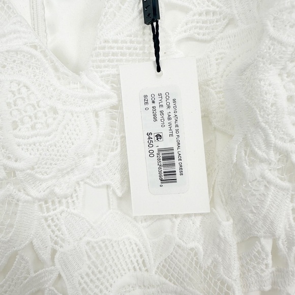 NEW Milly Atalie 3D Floral Lace Dress V-Neck Puff Sleeve in White Women's 0 - Picture 6 of 11